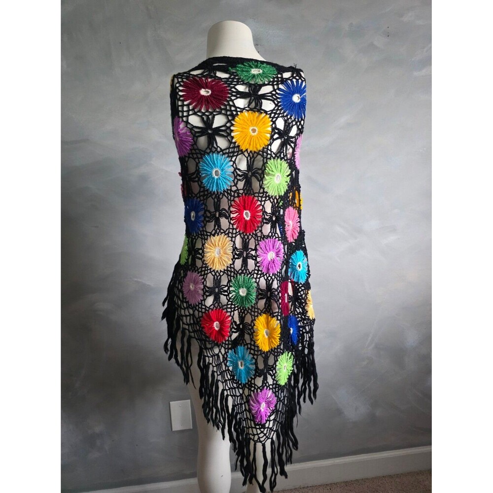 Colorful Crochet Shawl Boho Gypsy Patchwork Y2K Handmade Triangle Poncho